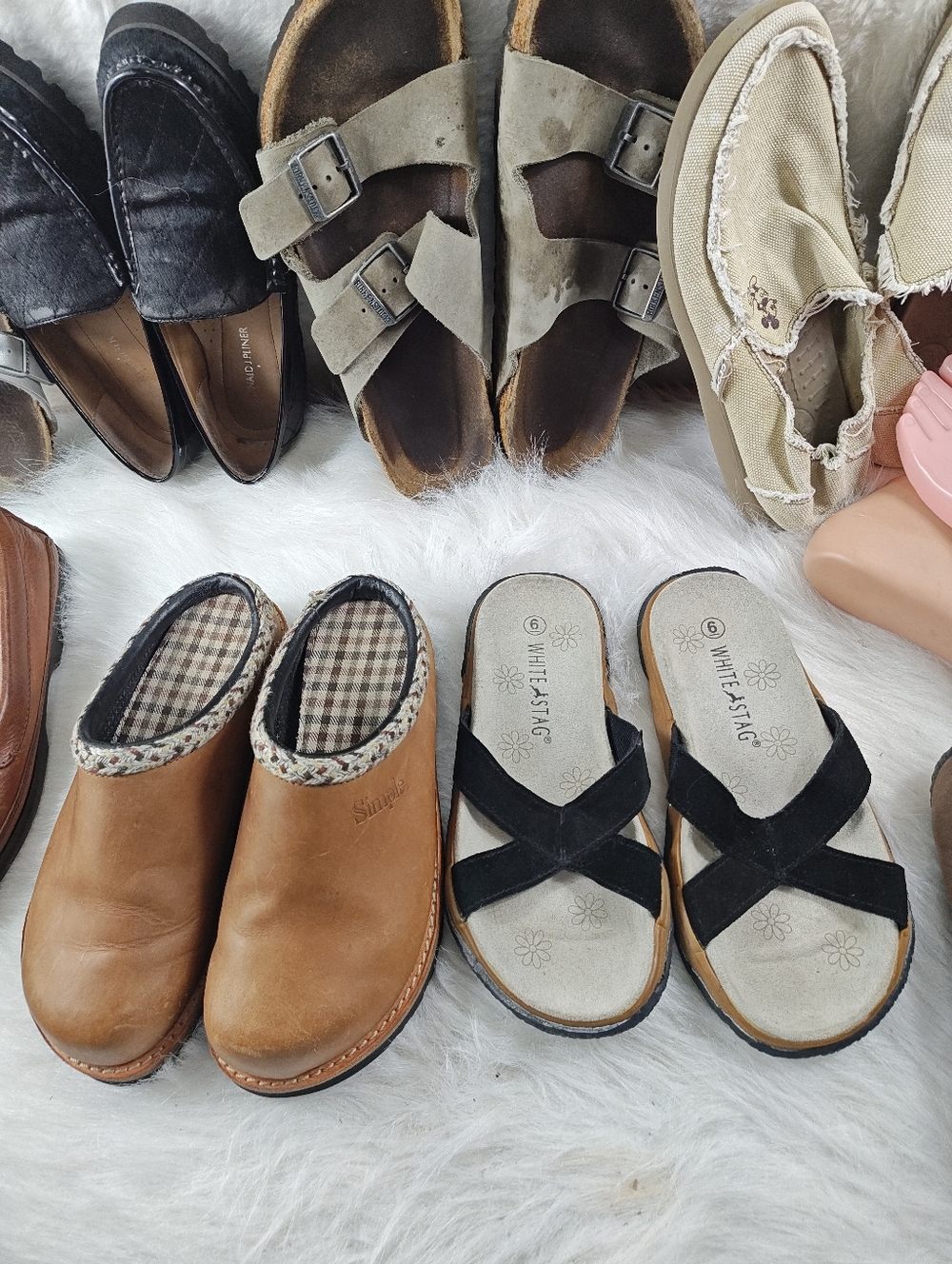 Simple Clogs Brown + White Stag Black Slide Sandals Bundle 2 Pairs Women’s Sz 6